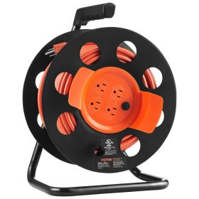 VEVOR Extension Cord Reel, 100FT, with 4 Outlets and Dust Cover, Heavy Duty 14AWG SJTOW Power Cord