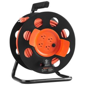 VEVOR Extension Cord Reel, 100FT, with 4 Outlets and Dust Cover, Heavy Duty 12AWG SJTOW Power Cord