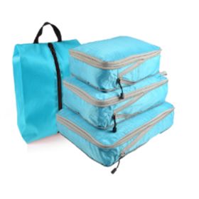 Packing Cubes for Travel, 4 Pcs Travel Cubes Storage Set with Shoe Bag Suitcase Organizer Lightweight Luggage for Travel Accessories (Color: Blue, size: 4 pcs)