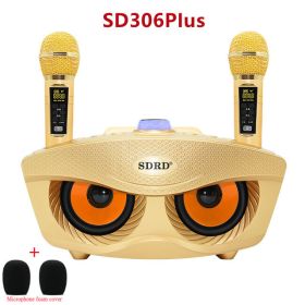 SD306 Plus 2 in 1 Portable Karaoke Wireless Bluetooth Speaker Dual Microphone Owl Speaker 30W High Power Subwoofer Family KTV (Color: SD306 Plus gold)