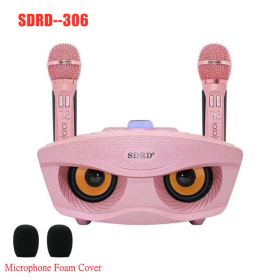 SD306 Plus 2 in 1 Portable Karaoke Wireless Bluetooth Speaker Dual Microphone Owl Speaker 30W High Power Subwoofer Family KTV (Color: SD306 pink)