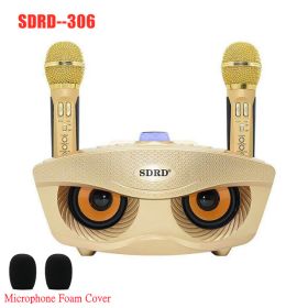 SD306 Plus 2 in 1 Portable Karaoke Wireless Bluetooth Speaker Dual Microphone Owl Speaker 30W High Power Subwoofer Family KTV (Color: SD306 gold)