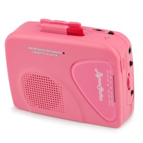 ByronStatics Portable Cassette Players Recorders FM AM Radio Walkman Tape Player Built In Mic External Speakers Manual Record (Color: Pink)