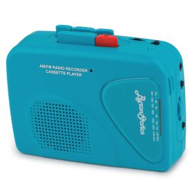 ByronStatics Portable Cassette Players Recorders FM AM Radio Walkman Tape Player Built In Mic External Speakers Manual Record (Color: Teal)