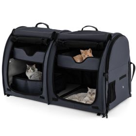 Double Compartment Pet Carrier with 2 Removable Hammocks (Color: Black)