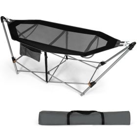 Portable Folding Hammock with Hammock Stand (Color: Black)