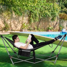 Portable Folding Hammock with Hammock Stand (Color: Gray)