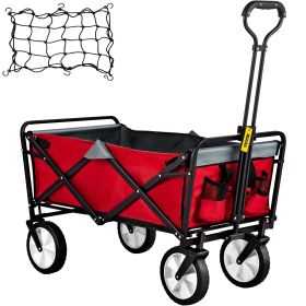 VEVOR Wagon Cart, Collapsible Folding Cart with 176lbs Load, Outdoor Utility Garden Cart, Adjustable Handle (Color: Red Gray)