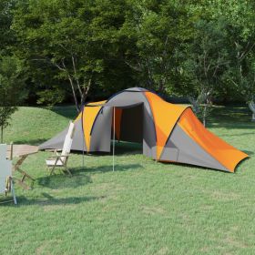 Camping Tent 6 Persons Gray and Orange (Color: Grey)